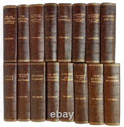 Charles Dickens Set Odhams Press Faux Leather Brown Vintage Collection 16 Books