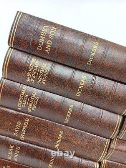 Charles Dickens Set Odhams Press Faux Leather Brown Vintage Collection 16 Books