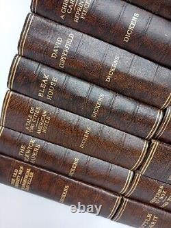 Charles Dickens Set Odhams Press Faux Leather Brown Vintage Collection 16 Books
