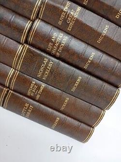 Charles Dickens Set Odhams Press Faux Leather Brown Vintage Collection 16 Books
