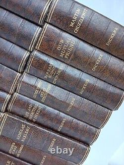 Charles Dickens Set Odhams Press Faux Leather Brown Vintage Collection 16 Books
