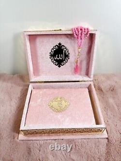 Luxurious Handmade Velvet Quran Gift Set with Matching 99 Bead Tasbih and Box