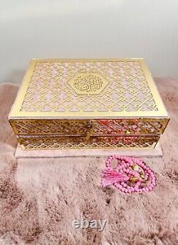 Luxurious Handmade Velvet Quran Gift Set with Matching 99 Bead Tasbih and Box