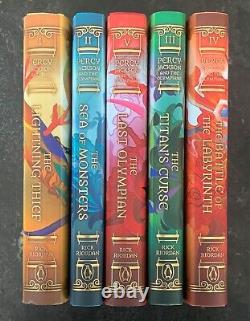 Percy Jackson and the Olympians Rick Riordan 5 Book Set Illumicrate Signed New