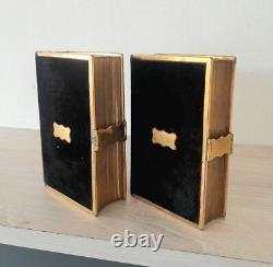 Superb Set Of Antique Velvet Holy Bible & Prayer Book, Fine Brass Bindings