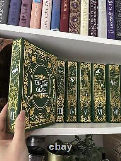 Throne of Glass Complete (8) Book Set. Green & Gold Handmade Leather Hardbacks