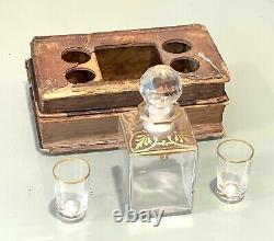 Vintage Antique Faux Books Hidden Bar Shot Glass Decanter Liquor Barware Set