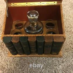 Vintage French Leather Book Tantalus / Liquor Box / Decanter Set / Cellaret